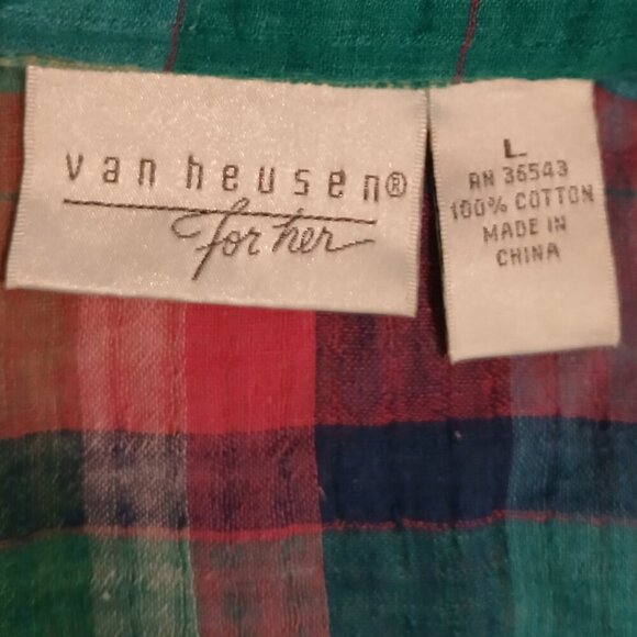 100% Cotton Gauzy, Lightweight Ocean Blues Short Sleeve Button Up Top Sz L - Picture 7 of 9